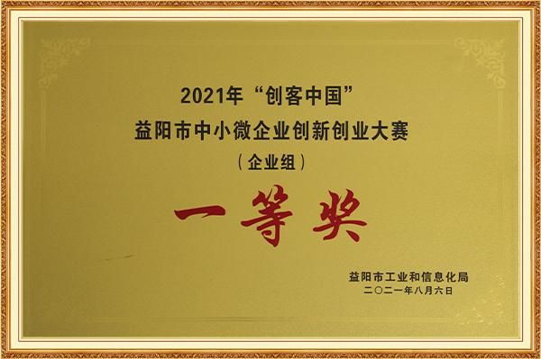 益陽(yáng)市中小微企業(yè)創(chuàng)新創(chuàng)業(yè)大賽（企業(yè)組）一等獎(jiǎng)2021年8月6日
